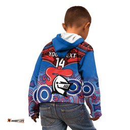 Personalised Knights Rugby Kid Hoodie Aboriginal Mix Polynesian Pattern