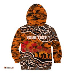 Custom Personalised Anzac Day NRL Tigers Kid Hoodie Aboriginal Lizard Patterns
