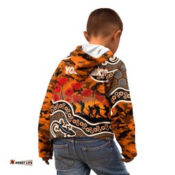 Custom Personalised Anzac Day NRL Tigers Kid Hoodie Aboriginal Lizard Patterns