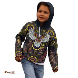 Custom Adelaide Football Kid Hoodie With Crow Aboriginal Art Style