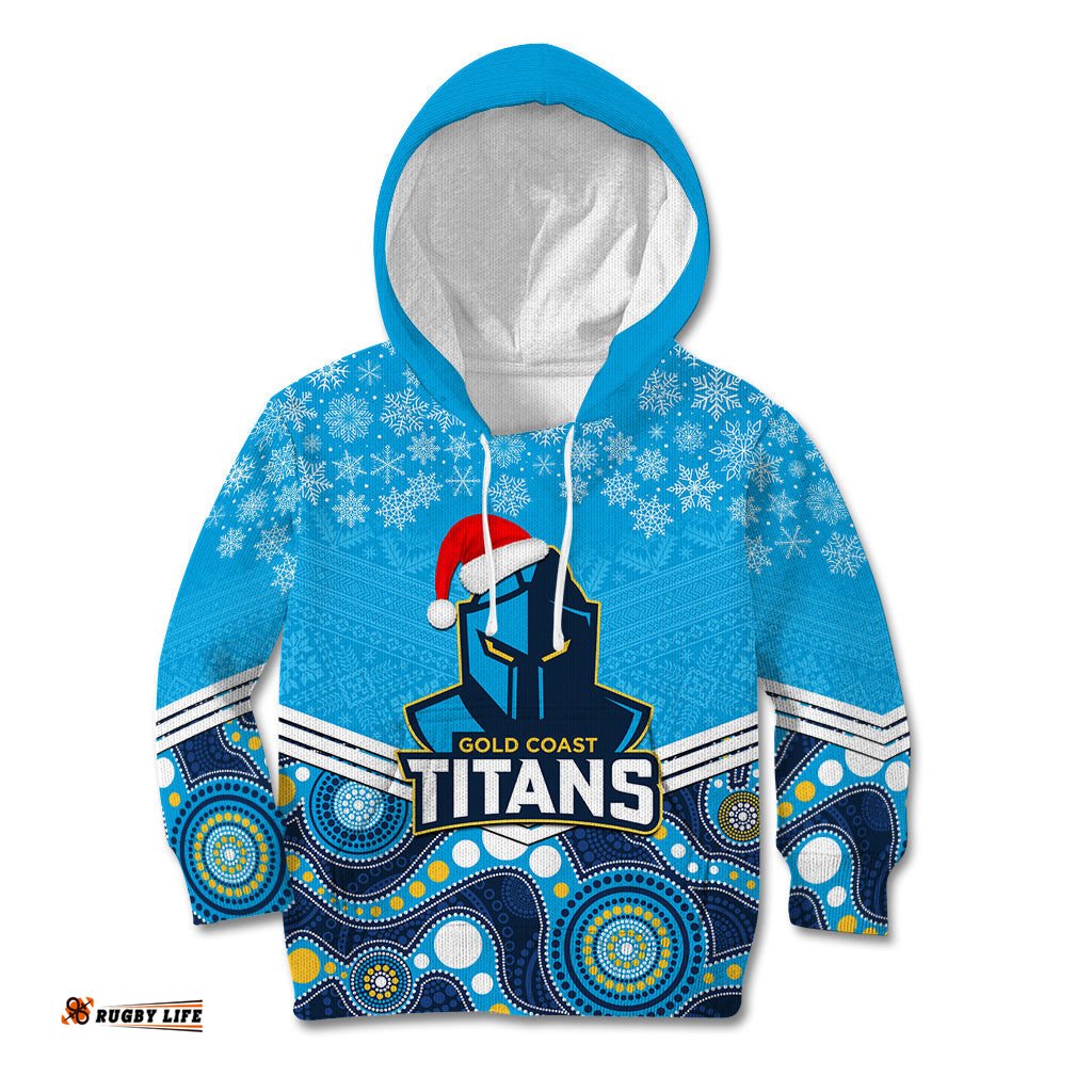 Custom Titans Rugby Christmas Kid Hoodie Merry Xmas 2023 Mix Aboriginal Art
