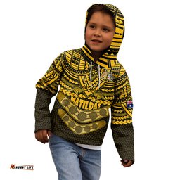 Custom Matildas Soccer Kid Hoodie Polynesian and Aboriginal Gold Vibe
