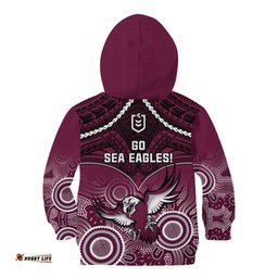 Sea Eagles Rugby Kid Hoodie Aboriginal Mix Polynesian Pattern