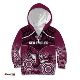 Sea Eagles Rugby Kid Hoodie Aboriginal Mix Polynesian Pattern