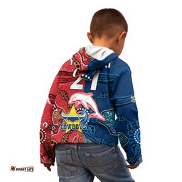 Custom Text And Number NRL Half Dolphins and Half Cowboys Rugby Kid Hoodie Aboriginal 2023