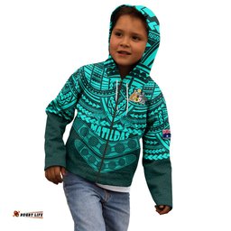 Custom Matildas Soccer Kid Hoodie Polynesian and Aboriginal Turquoise Vibe