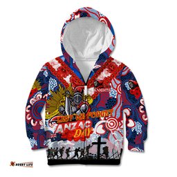Personalised Knights ANZAC Day Kid Hoodie Aboriginal Rising Sun