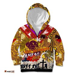 Personalised Broncos ANZAC Day Kid Hoodie Aboriginal Rising Sun