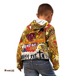Personalised Broncos ANZAC Day Kid Hoodie Aboriginal Rising Sun