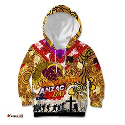 Personalised Broncos ANZAC Day Kid Hoodie Aboriginal Rising Sun