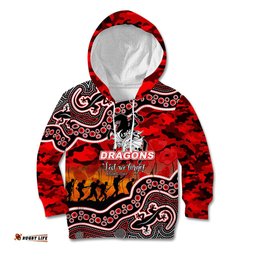 Custom Personalised Anzac Day NRL Dragons Kid Hoodie Aboriginal Lizard Patterns