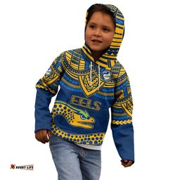 Custom Eels Rugby Kid Hoodie Polynesian and Aboriginal Vibe