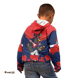 Custom Roosters Rugby ANZAC Kid Hoodie Sydney Gallipoli Soldier With Aboriginal Art
