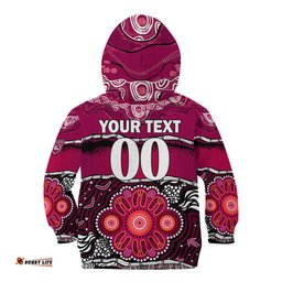 Custom Text And Number Maroons Rugby Kid Hoodie Aboriginal Queensland State of Origin