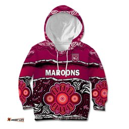 Custom Text And Number Maroons Rugby Kid Hoodie Aboriginal Queensland State of Origin