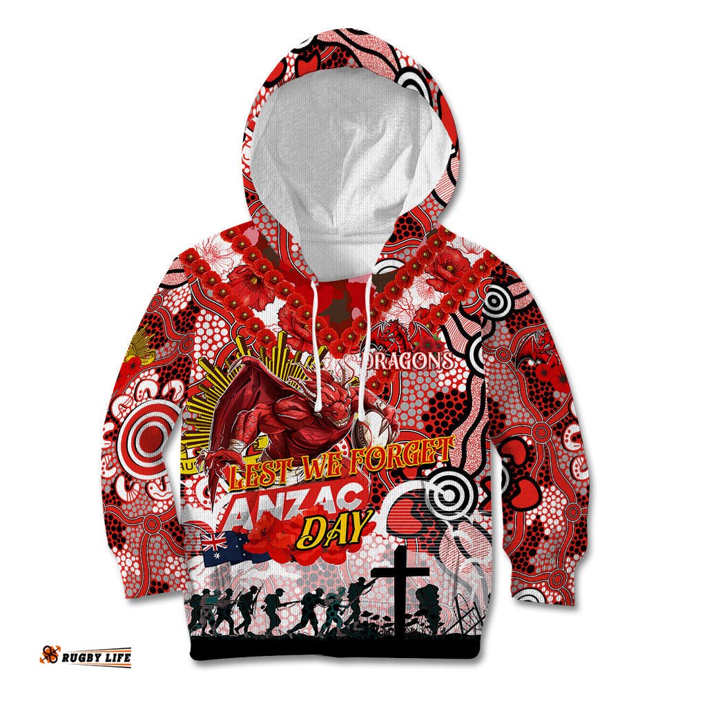 Personalised Dragons ANZAC Day Kid Hoodie Aboriginal Rising Sun