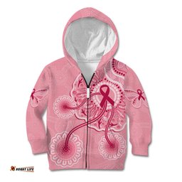 Australia Indigenous Kid Hoodie Breast Cancer Ribbon Aboriginal Art Pink