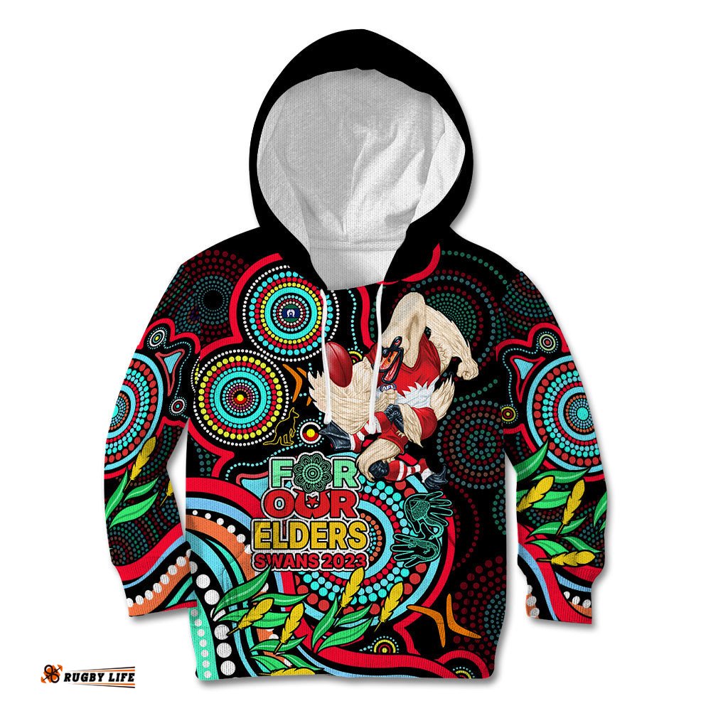 Custom Swans Football Aboriginal Art Kid Hoodie NAIDOC Indigenous Tribal