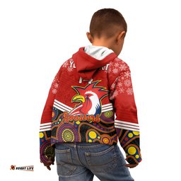 Custom Roosters Rugby Christmas Kid Hoodie Merry Xmas 2023 Mix Aboriginal Art