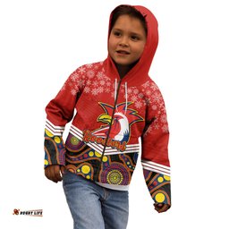 Custom Roosters Rugby Christmas Kid Hoodie Merry Xmas 2023 Mix Aboriginal Art