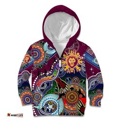 Custom NAIDOC Week 2024 Brisbane Lions Kid Hoodie Australia Aboriginal Dot Painting