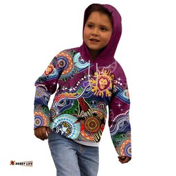 Custom NAIDOC Week 2024 Brisbane Lions Kid Hoodie Australia Aboriginal Dot Painting