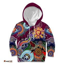 Custom NAIDOC Week 2024 Brisbane Lions Kid Hoodie Australia Aboriginal Dot Painting