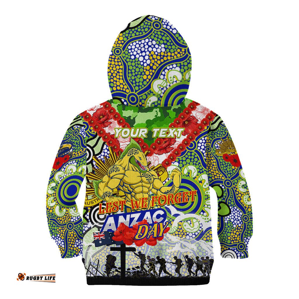 Personalised Eels ANZAC Day Kid Hoodie Aboriginal Rising Sun