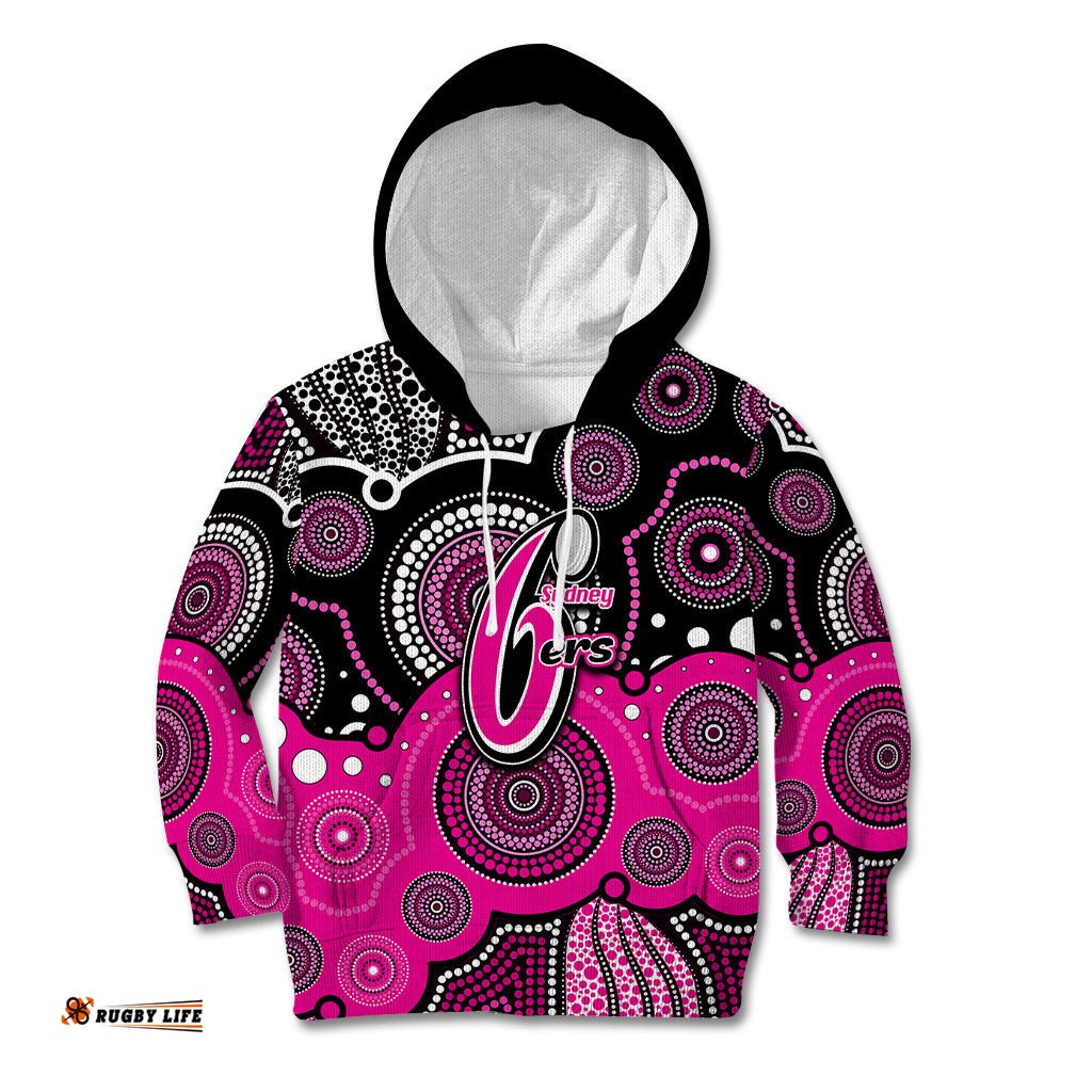 Custom Text And Number Sixers BBL Kid Hoodie Aboriginal Patterns Black Version