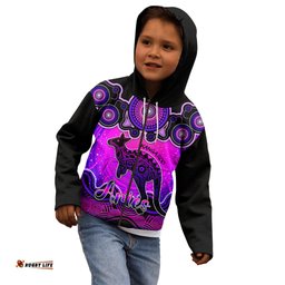 Personalised Australia Aries Kangaroo Zodiac Kid Hoodie Auz Astrology Aboriginal Magenta