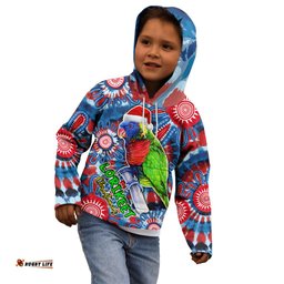 Australia Lorikeet Aboriginal Rainbow Tie Dye Merry Christmas Kid Hoodie