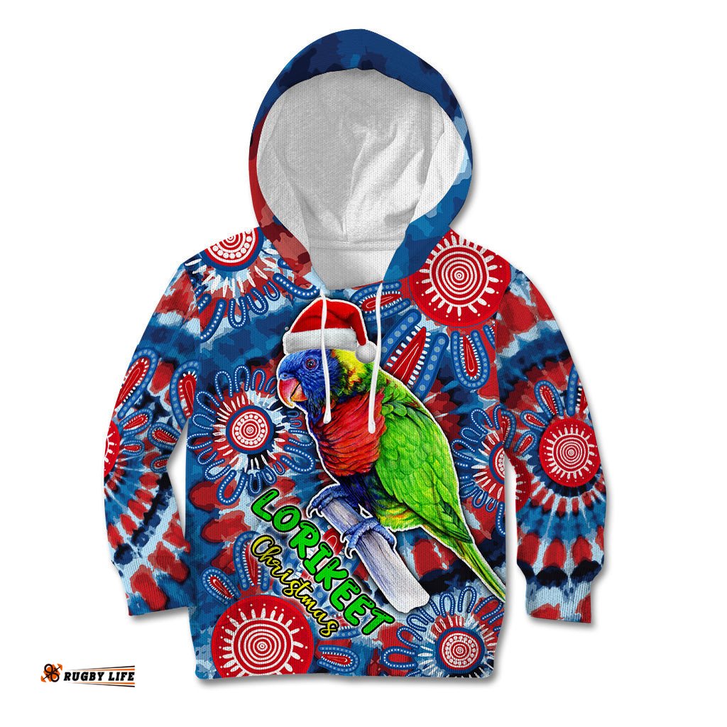 Australia Lorikeet Aboriginal Rainbow Tie Dye Merry Christmas Kid Hoodie