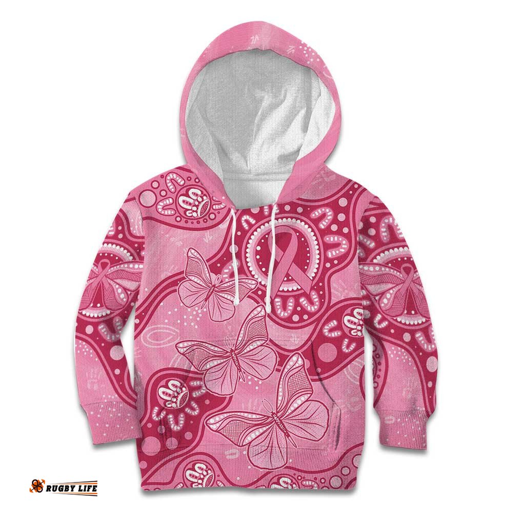 Australia Indigenous Kid Hoodie Breast Cancer Pink Aboriginal Butterfly