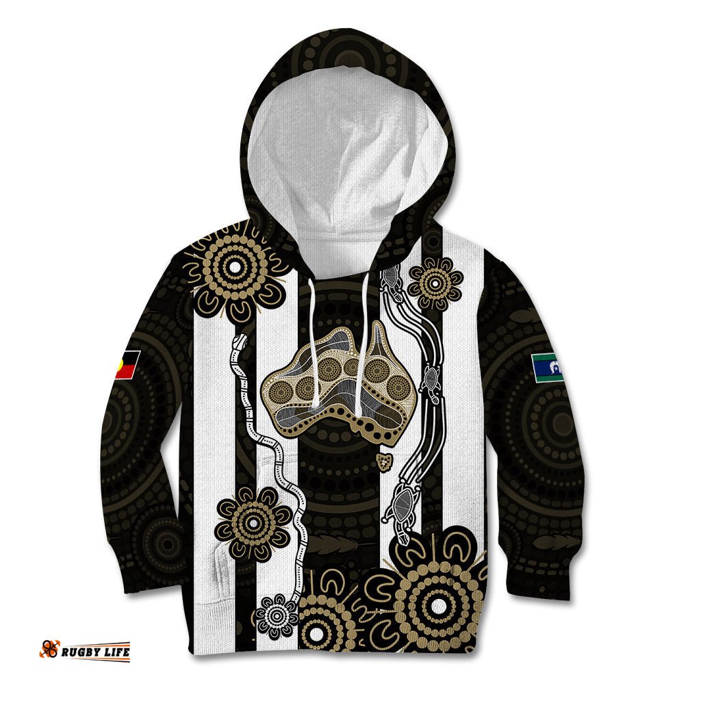 Custom Text And Number NAIDOC Collingwood Football Kid Hoodie Proud To Be Magpies Aboriginal Version