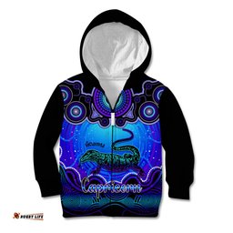 Personalised Australia Capricorn Goanna Zodiac Kid Hoodie Auz Astrology Aboriginal Blue