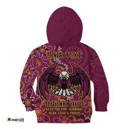 Personalised Sea Eagles NAIDOC Week 2024 Kid Hoodie Aboriginal Fire Burning Sparks