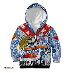 Personalised Bulldogs ANZAC Day Kid Hoodie Aboriginal Rising Sun