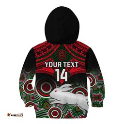 Personalised Rabbitohs Rugby Kid Hoodie Souths 1908 Aboriginal Mix Polynesian Pattern