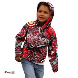 Personalised NAIDOC Week 2024 Essendon Bombers Kid Hoodie Australian Aboriginal Hand Painting
