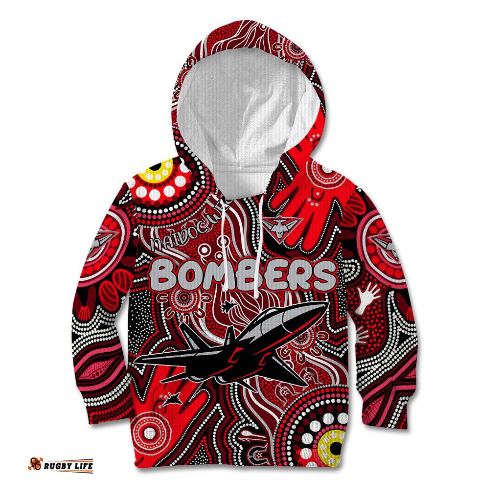 Personalised NAIDOC Week 2024 Essendon Bombers Kid Hoodie Australian Aboriginal Hand Painting
