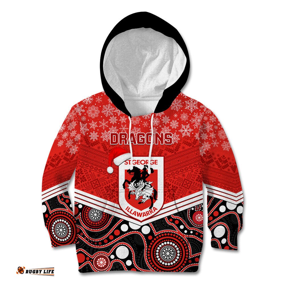 Custom Dragons Rugby Christmas Kid Hoodie Merry Xmas 2023 Mix Aboriginal Art