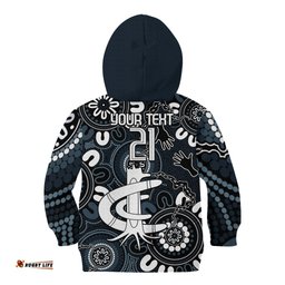 Custom Carlton Blues NAIDOC Week 2024 Kid Hoodie Fire Burning Aboriginal Dots Art