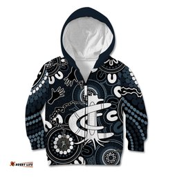 Custom Carlton Blues NAIDOC Week 2024 Kid Hoodie Fire Burning Aboriginal Dots Art