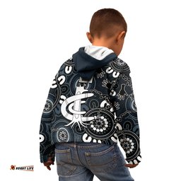 Custom Carlton Blues NAIDOC Week 2024 Kid Hoodie Fire Burning Aboriginal Dots Art