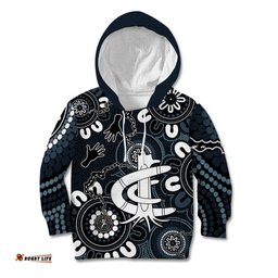 Custom Carlton Blues NAIDOC Week 2024 Kid Hoodie Fire Burning Aboriginal Dots Art