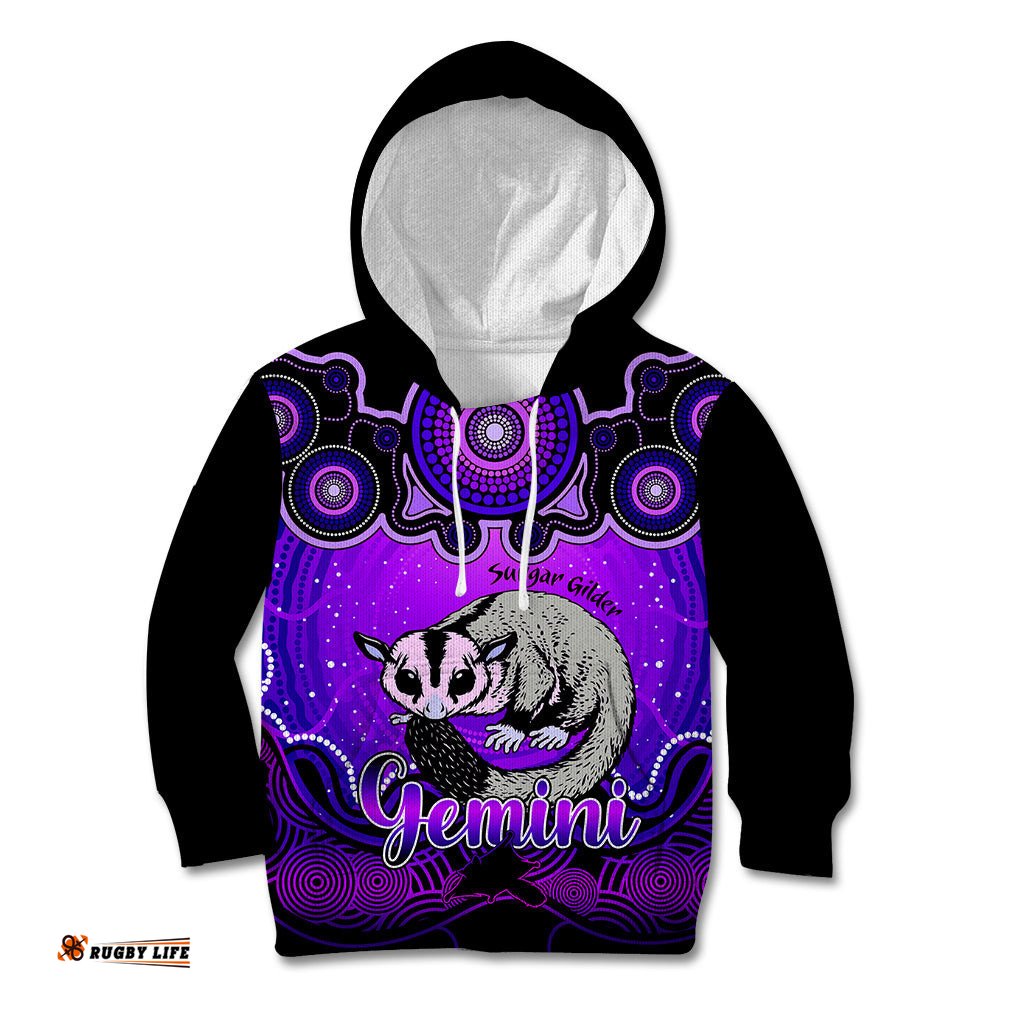 Personalised Australia Gemini Sugar Gilder Zodiac Kid Hoodie Auz Astrology Aboriginal Purple