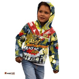 Personalised Cowboys ANZAC Day Kid Hoodie Aboriginal Rising Sun