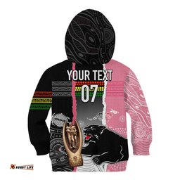 Personalised Panther Rugby NRL Premiers Kid Hoodie Panther Pride Black & Pink Aboriginal Mix Art
