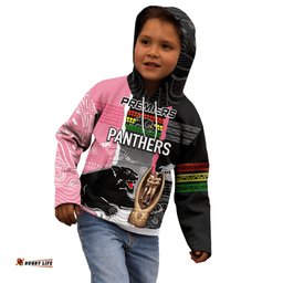 Personalised Panther Rugby NRL Premiers Kid Hoodie Panther Pride Black & Pink Aboriginal Mix Art