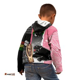 Personalised Panther Rugby NRL Premiers Kid Hoodie Panther Pride Black & Pink Aboriginal Mix Art